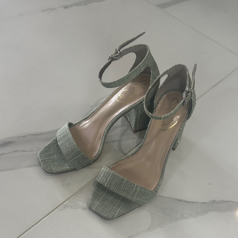 Sam Edelman Textured Green Ankle Strap Heels